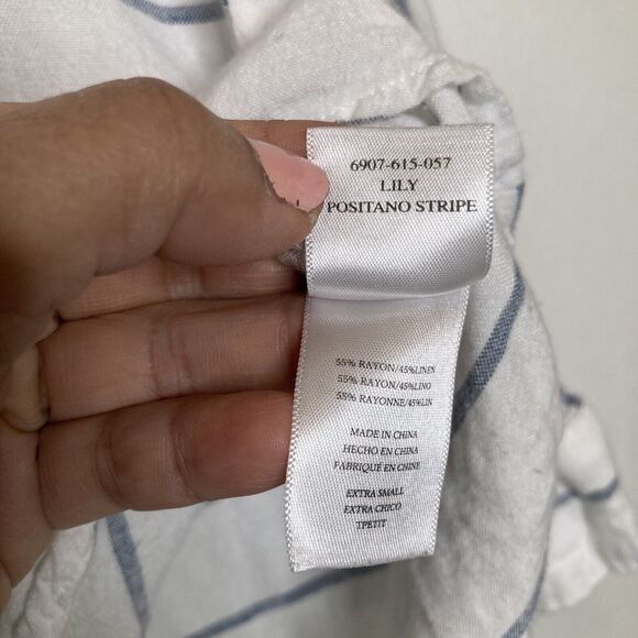 Rails Lily Positano Stripe Tunic Top XS Linen Rayon White Blue Oversized Tie - Picture 9 of 12